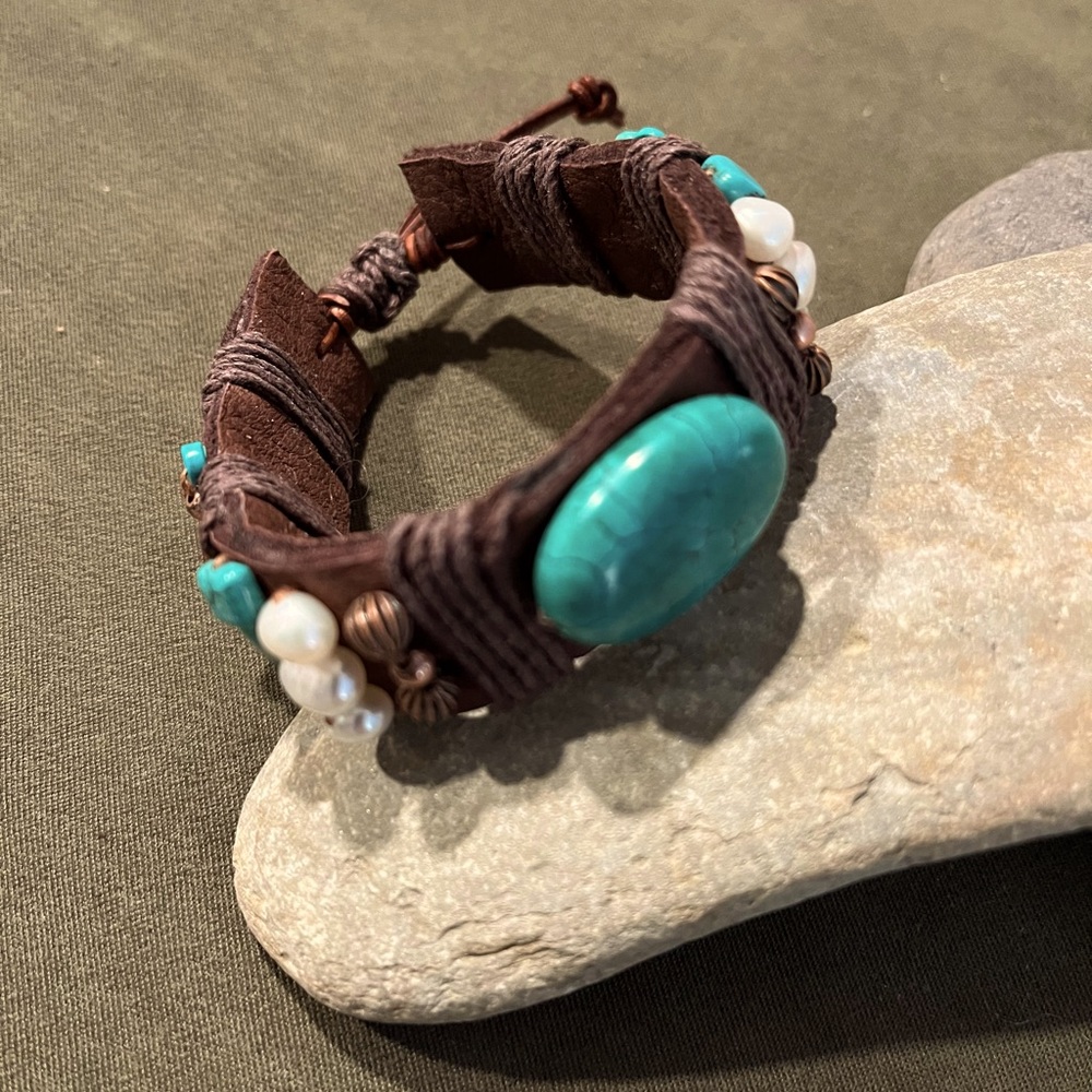 Leather cuff adjustable bracelet